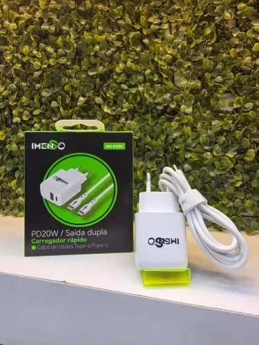 Carregador Rápido 20W IMENSO PD USB-C + USB com Cabo Type-C Incluso