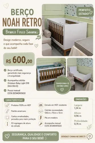 Berço Noah Retro Branco Fosco Savana