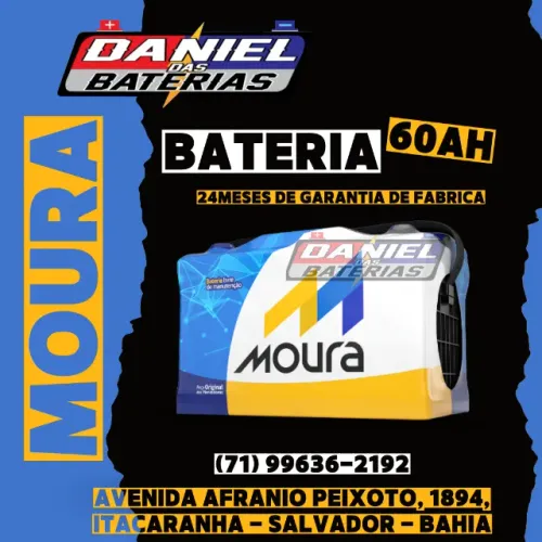 Bateria de carro Moura 60 amperes, em Salvador - BA