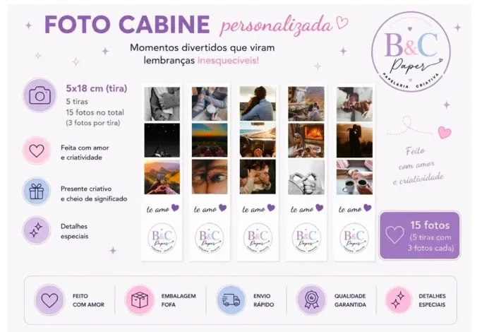 Tirinha de Foto Polaroid | Kit com 5 Tirinhas | Ímã de Geladeira | Presente Criativo 