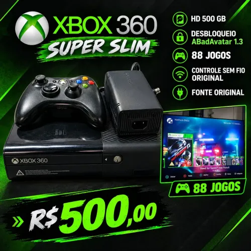 Xbox 360 super slim hd 500 gb 88 jogos