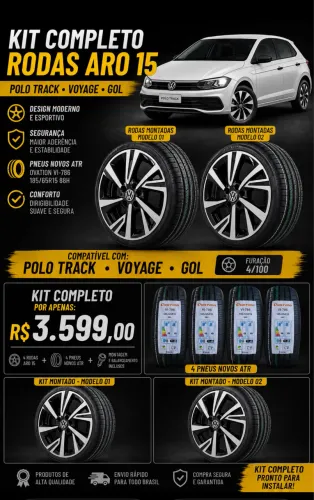 Rodas aro 15 polo track novas + pneus 185/65/15 novos 