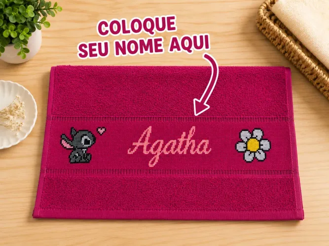 Toalha lavabo ponto cruz infantil/adulto personalizado
