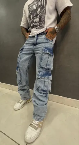 Calça Jeans Cargo Marmorizada