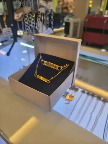 Personalizado em aço pulseira, colar e chaveiro
