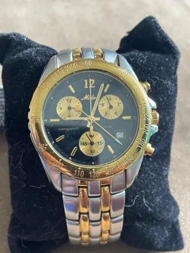 RELÓGIO MIDO CRONOGRAPH SAFIRA OURO(PLQ.) E AÇO QUARTZ 42MM MUITO BOM ESTADO BELA PEÇA
