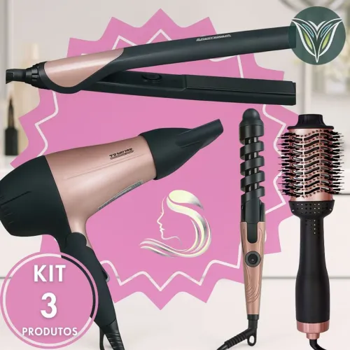 Kit 3 chapinha + escova secadora + secador profissional (ou modelador de cachos)