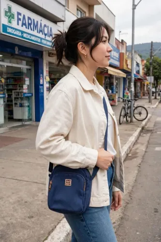 Bolsa azul lateral comprida