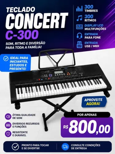 Teclado concert C-300 e Suporte 