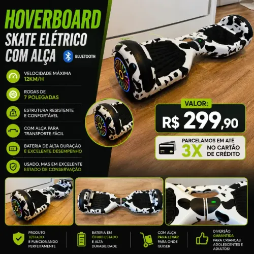 Hoverboard Skate Elétrico 7? com Bluetooth e Alça - Excelente Estado