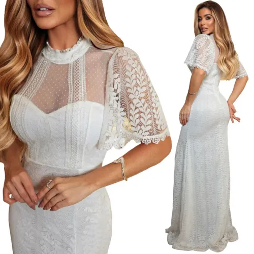 Vestido De Noiva Longo Gola Alta Renda