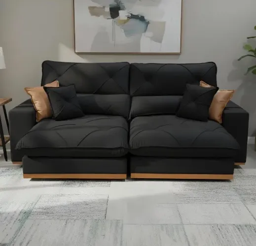 Sofá Retrátil Reclinável Solaris 230 Veludo Preto