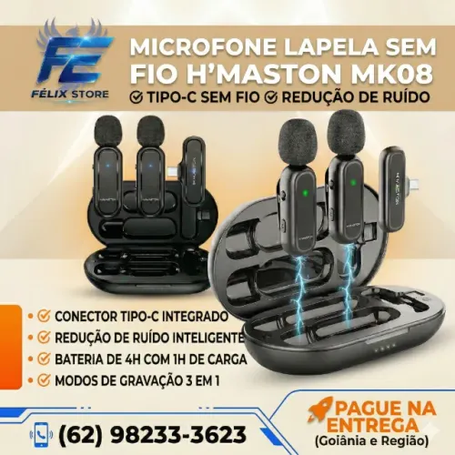 Microfone De Lapela Sem Fio H'Maston MK08 LOJA FÍSICA NO SETOR COIMBRA