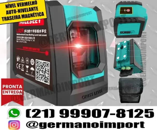 Nível a laser vermelho 2 linhas c/ traseira com imã + bolsa pronta entrega