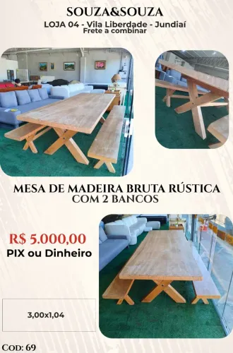 Mesa de madeira maciça 2 bancos para Área gourmet