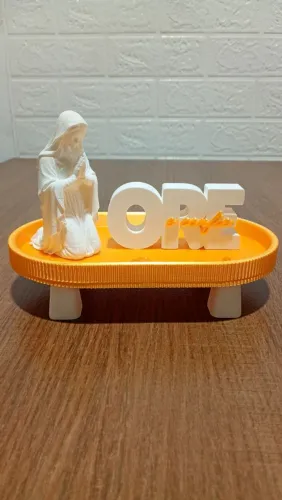 Kit Porta Terço + Miniatura NSa Senhora de Fátima + Letreiro Ore e Confie