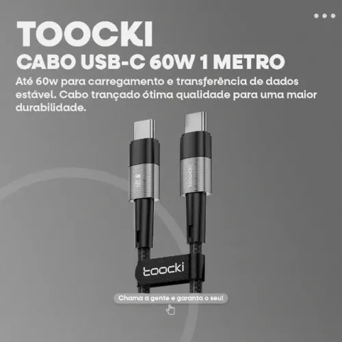 PROMOÇÃO!! Cabo USB-C PD 60w 5a 1m trançado Toocki