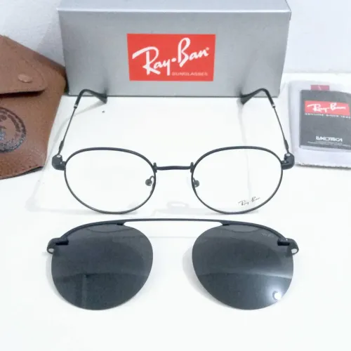 Armação óculos grau Ray ban + clip on solar preto redondo unissex novo
