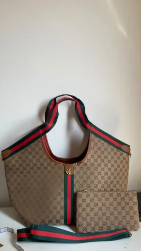 Bolsa Gucci Ophidia Tote GG Supreme - Alça Web Verde/Vermelha com Nécessaire