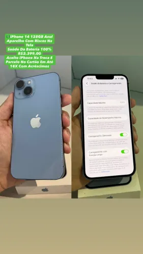 iPhone 14 128GB Azul - Aparelho Com Riscos Na Tela (Usado)