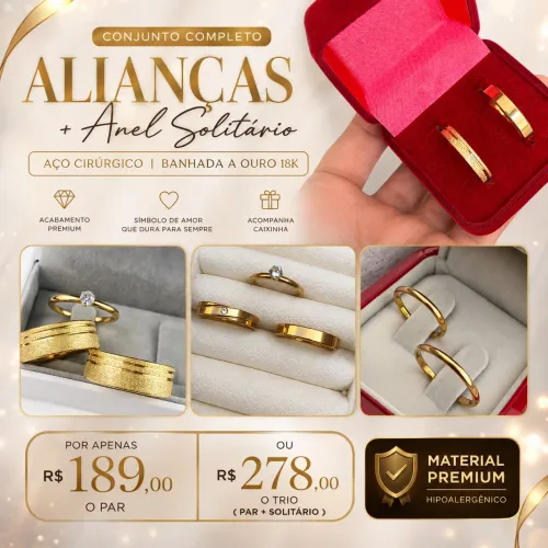 Alianças douradas para noivado e casamento - FSA