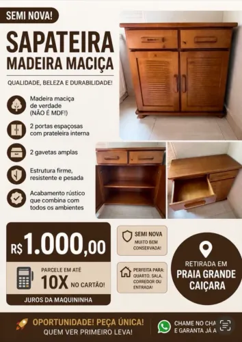 Sapateira Madeira Maciça Semi Nova
