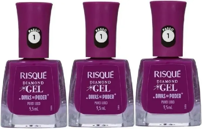 Kit com 2 esmaltes risqué diamond gel divas no poder puro luxo