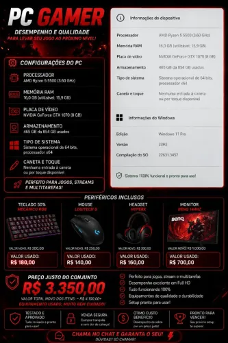 Gosta de uma gameplay to vendendo esse pc gamer completo