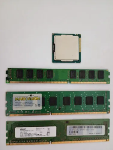 Processador Intel G2030, 2 pentes de 4GB DDR3 e um pente de 1GB DDR3 