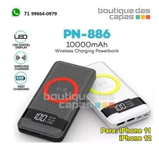 Carregador Power Bank Wireless sem fio 10.000mah pn-886 pn-888pn iphone 11 12 13