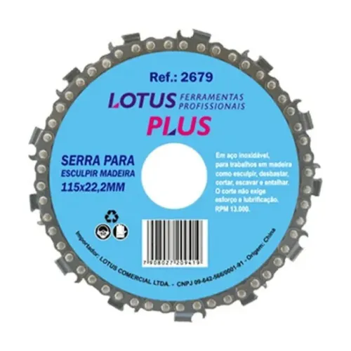 Disco Corrente de Motosserra para Esmerilhadeira Corte em Madeira 115mm x 22,2mm Lotus 267