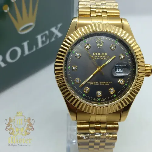 Relógio Rolex Oyster Perpetual Day-Date Dourado Fundo Preto