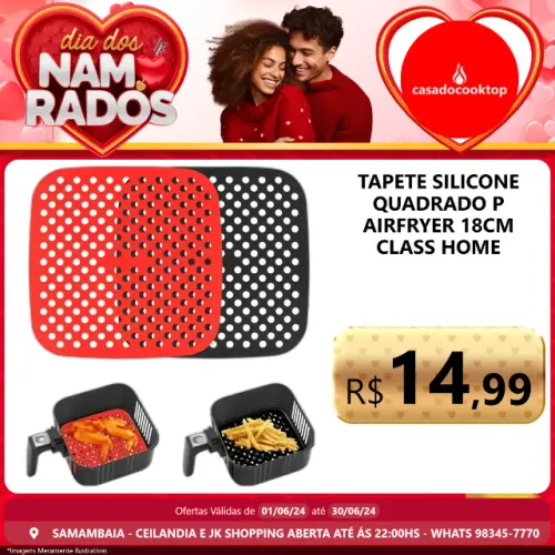 Tapete silicone quadrado p/ airfryer 18cm class home