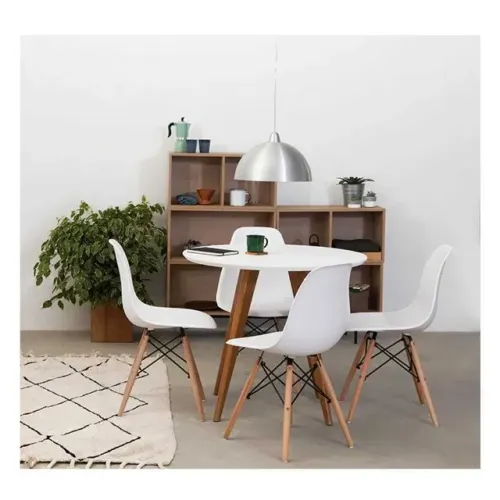 Mesa de Jantar Square Redonda 88cm com 4 Cadeiras Eames Branca Fazemos Entrega