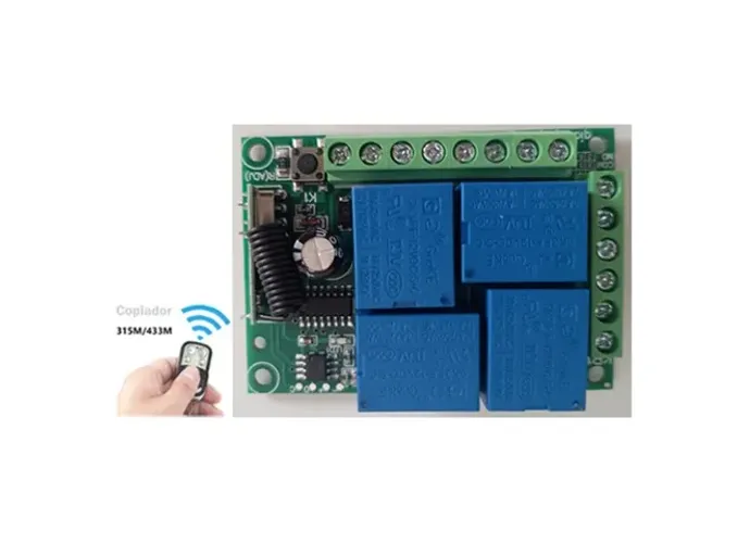 Placa Módulo Receptor 4 Canais DC 12V, Controle Remoto RF 4 Botões 433 Mhz