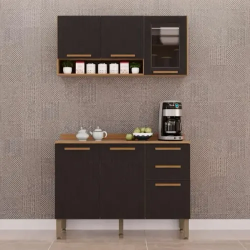 Kit Cozinha Valência 3p com 1 Fumê - Entrega e montagem GRATIS p/Fortaleza
