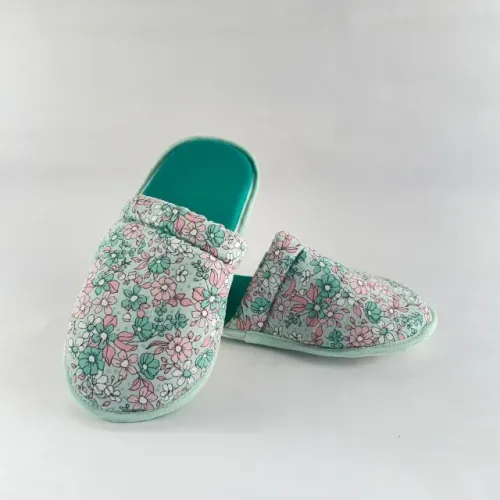Pantufa Chinelo de Quarto Floral Verde Rosa Unissex Estilo e Conforto em Casa - P (35/36)