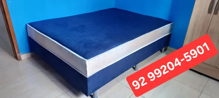 CAMA BOX DE CASAL ___AZUL SEMI E 