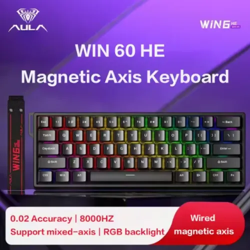 [Novo] Teclado Magnético AULA WIN 60 HE Standart, 8000Hz, Rapid Trigger, Black, 60%, RGB