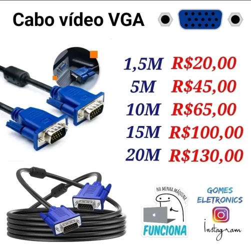 Cabo VGA - Diversos Tamanhos e Preços a partir de R$20,00
