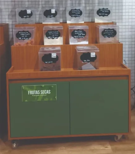 Módulo Expositor para Potes Graneis c/ Espaço para Estoque em mdf Duratex