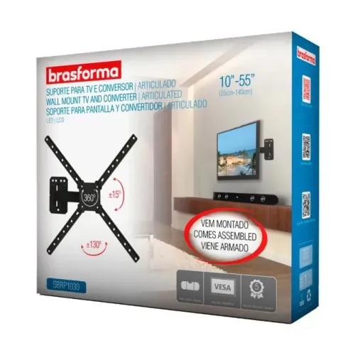 SUPORTE TV LED LCD 10" A 55" 4 MOV PR - BRASFORMA