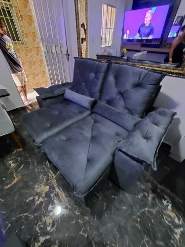 Sofá Retrátil Reclinável 2 Lugares 180cm Veludo Cinza