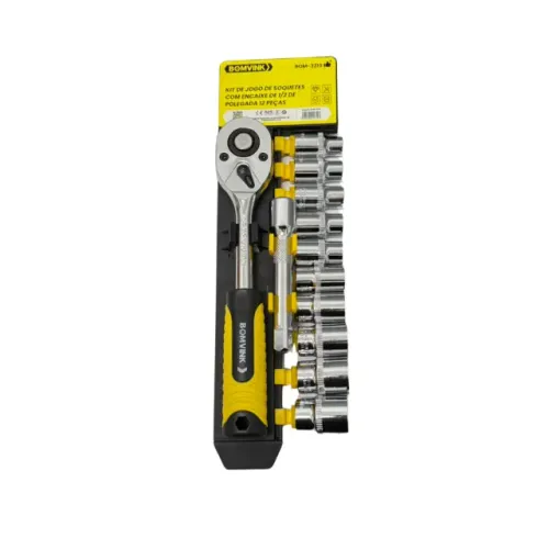 Jogo De Soquete Sextavado 10-22MM Com Chave Catraca Reversivel 1/2 Polegadas Extensão 12 P