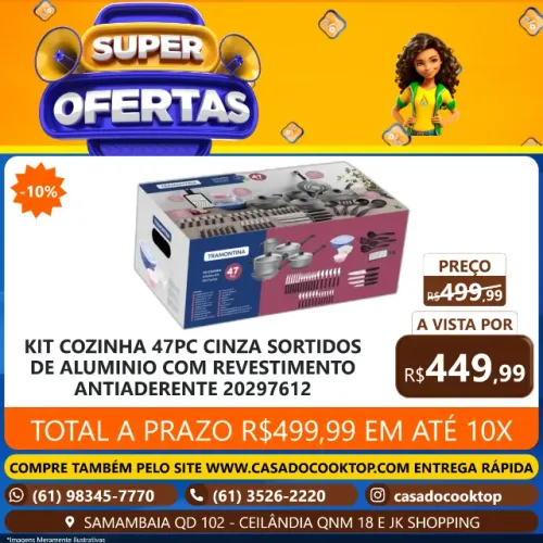 KIT COZINHA 47PC CINZA - SORTIDOS DE ALUMINIO COM REVESTIMENTO ANTIADERENTE 20297612