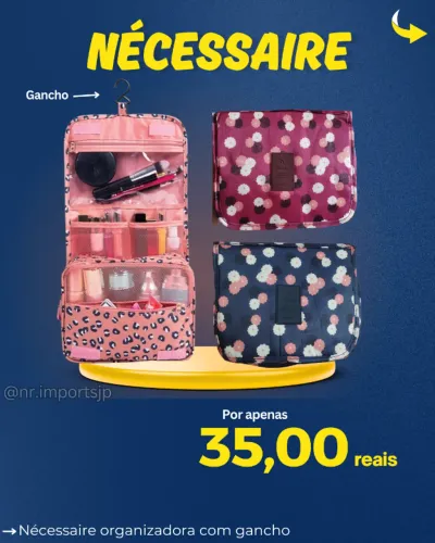 Nécessaire organizadora com gancho VIAGEM