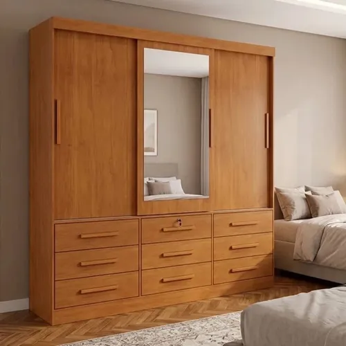 Guarda-roupa Casal 2,11m Turim Plus Nature 3 Portas 9 Gavetas 100% MDF
