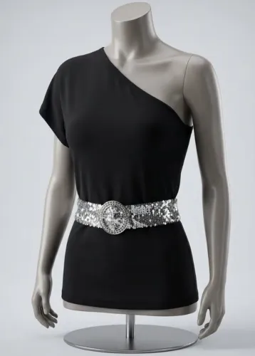 Blusa preta com cinto em paetê ,nova/sem uso