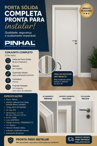 Kit porta com cantoneira batente e fechadura