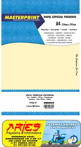 PAPEL OFFSET SULFITE OPALINE DIPLOMATA AMARELO 180G MASTERPRINT A4 50 FOLHAS